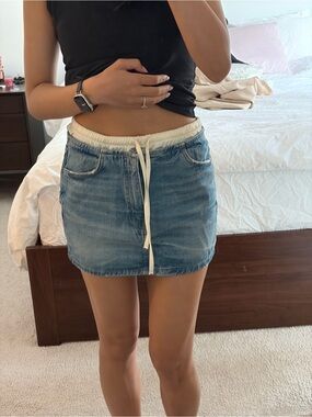 Zara Denim Drawstring Mini Skirt - Blue